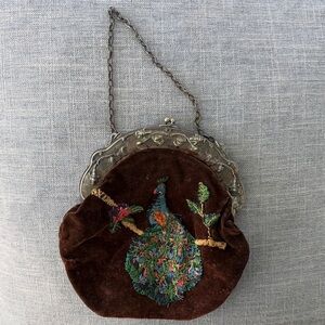 Vintage Embroidered Brown Velvet Clutch